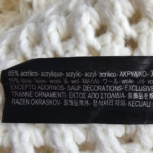 Zara Knit Women Ivory Crochet Pom Pom Cropped Sweater Small Wool Blend - Picture 10 of 10